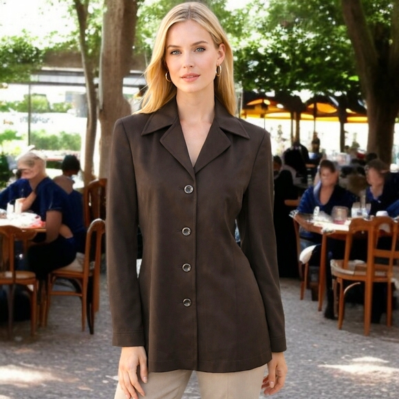 ESCADA Margaretha Ley Blazer Jacket Sz 36 New Wool Brown Vintage 80s TINY FLAW.